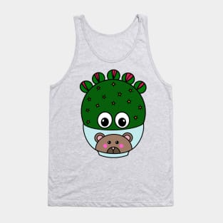 Cute Cactus Design #306: Wheel Cactus In Cute Bear Bowl Tank Top